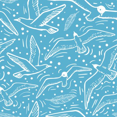 Sea Bird ve martı vektör çizim uçan ile sorunsuz arka plan