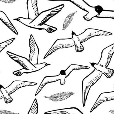 Sea Bird ve martı vektör çizim uçan ile sorunsuz arka plan