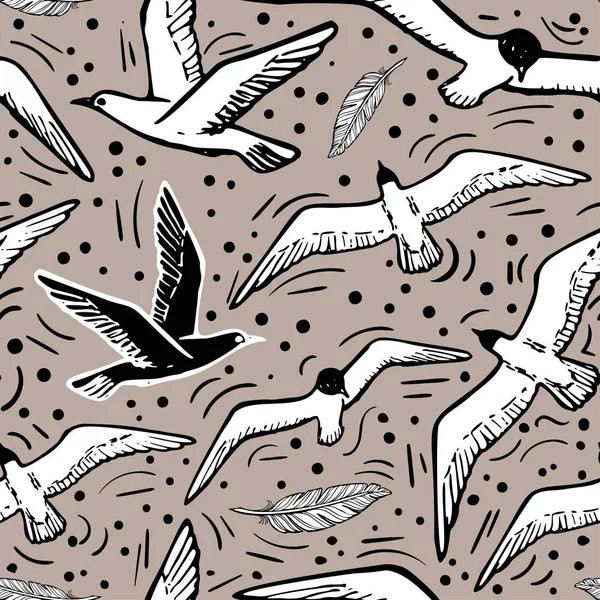 Sea Bird ve martı vektör çizim uçan ile sorunsuz arka plan