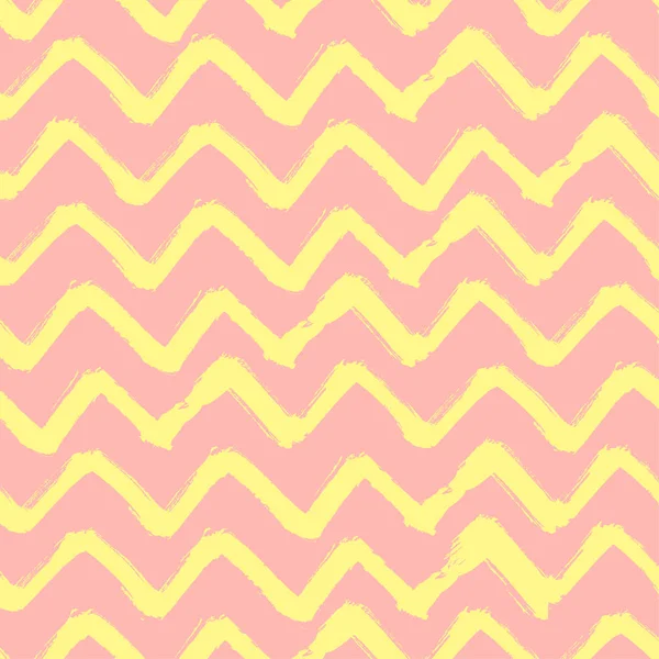 Chevron Zigzag Pintura Pincelada Golpes Patrón sin costuras. Resumen Grunge rosa y amarillo de fondo — Foto de Stock