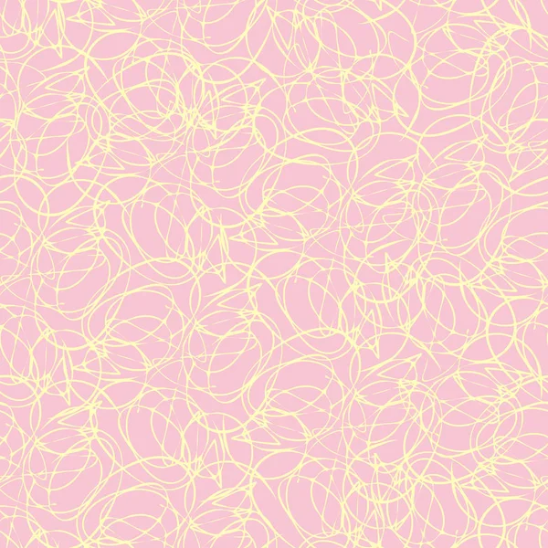 Seamless pattern with hand drawn yellow scribble on powder pink background. Ink illustration. Isolated on white background. Hand drawn black elements. — Stock Vector