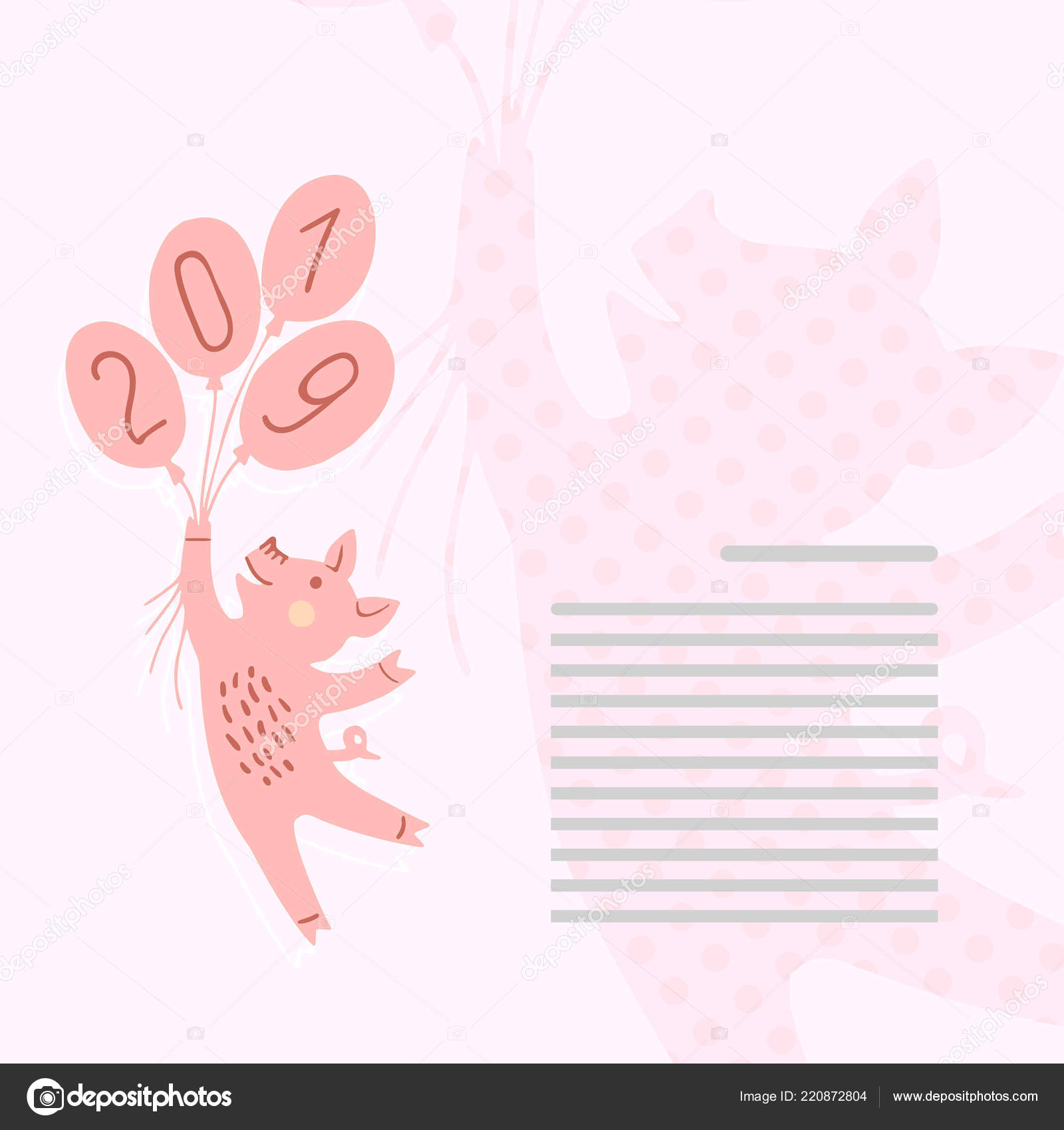 A Balloon Flying Pig With The Inscription 2019 Card With Cute Pig