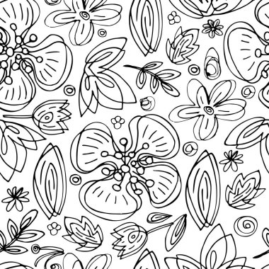 Siyah ve beyaz sorunsuz çiçek desenli el çizmek soyut çiçek beyaz arka plan üzerinde