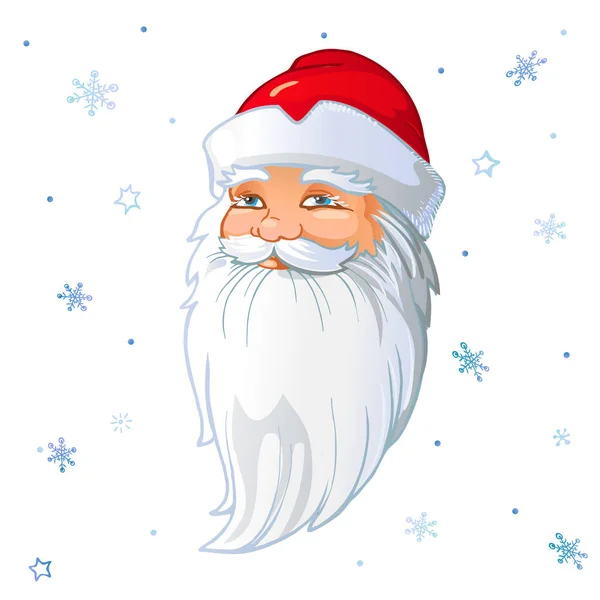 Russischer Weihnachtsmann-Kopf auf weißem Hintergrund mit Schneeflocken. Vektor Cartoon Illustration — Stockvektor
