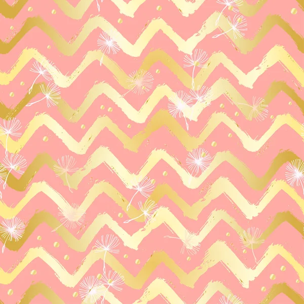 Chevron Zigzag Pincel pincel traços padrão sem costura. Vetor abstrato Grunge rosa e amarelo fundo — Vetor de Stock