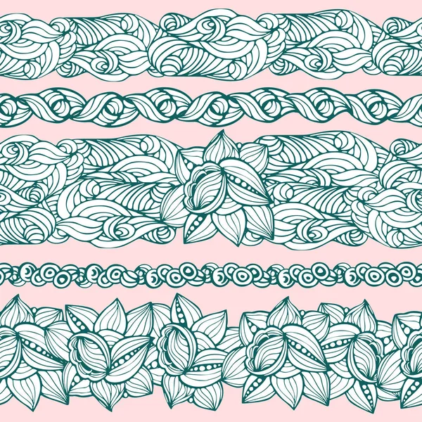 Conjunto de pinceles florales dibujados a mano en estilo zentangle. Ilustración vectorial — Vector de stock