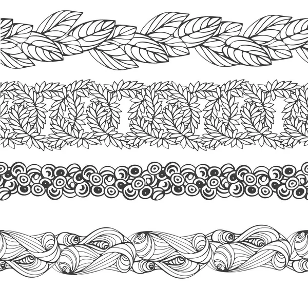 Conjunto de escovas florais desenhadas à mão no estilo zentangle. Ilustração vetorial — Vetor de Stock