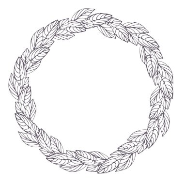 Vektör el çekilmiş siyah beyaz çelenk ile zentangle stil stilize yapraklar ile. Vektör çizim. Beyaz arka plan üzerinde Ulusal şenlikli için dekorasyon