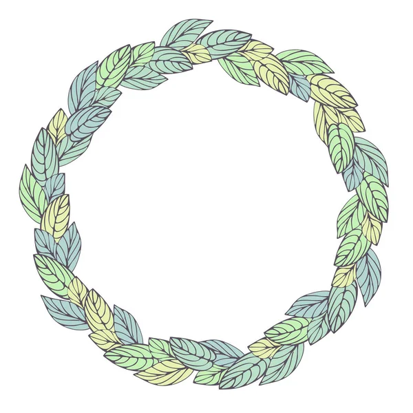 ベクトル手描きと花輪 zentangle スタイルの様式化された葉を持つ。ベクトルの図。白い背景の上の国民のお祝いのために飾ること — ストックベクタ