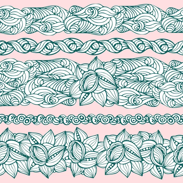 Conjunto de escovas florais desenhadas à mão no estilo zentangle. Ilustração — Fotografia de Stock