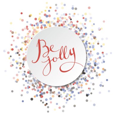 Yuvarlak çerçeve şenlikli dairesel renkli konfeti arka plan üzerinde. 3B gölge style.8 zarif Noel yazı neşeli