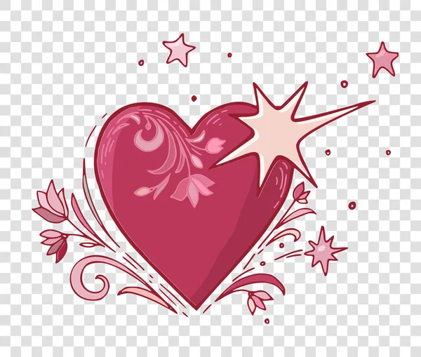 向量手绘的心脏与花装饰。复古设计元素, 婚礼, 生日, 情人节概念 — 图库矢量图片