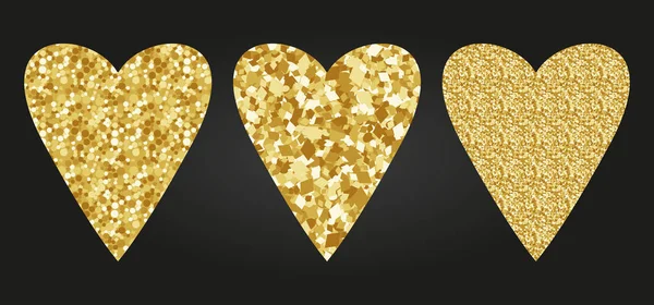 Heart shape print with gold glitter pattern. Good for use and design. Good for greeting card — Stock Vector