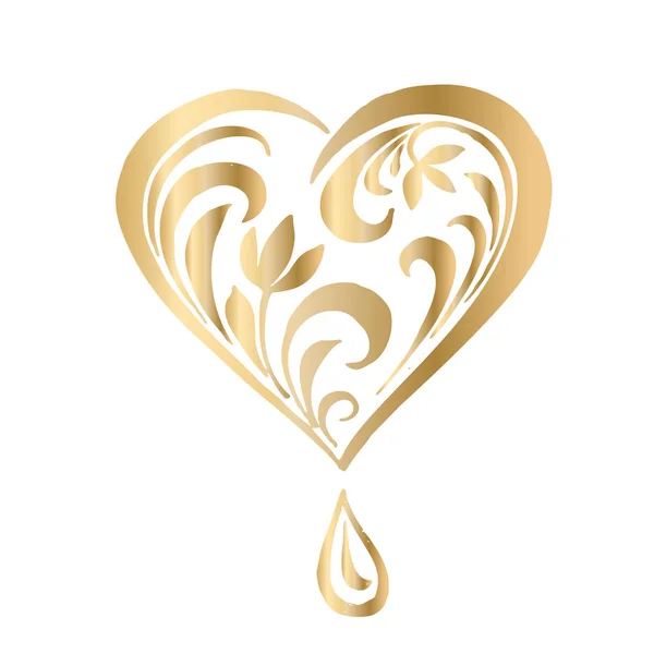 Coeur vectoriel décoré dans le style victorien. Elément élégant pour la conception de logo, place pour le texte. Illustration florale en dentelle pour invitations de mariage, cartes de voeux, cartes de Saint-Valentin. Illustration luxe doré . — Image vectorielle