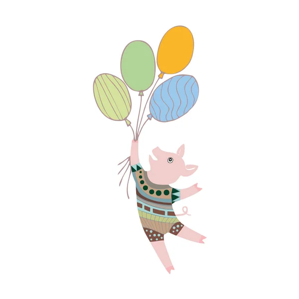 Vector lite tecknad Nasse liggande på bollarna. Illustrationer av söt piggys. Hand dras stil Nasse illustration för barn rummet, dekoration, inbjudningar, affischer, kort — Stock vektor