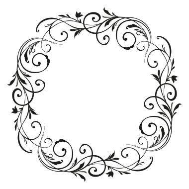 Retro çiçek deseni antika stili dekoratif tasarım öğesi girdap. Vintage çerçeve kenarlığı yaprak kaydırma çiçek süsleme siyah beyaz telkari vektör düğün davetiyesi tebrik kartı oyma