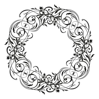 Retro çiçek deseni antika stili dekoratif tasarım öğesi girdap. Vintage çerçeve kenarlığı kaydırma çiçek süsleme oyma siyah beyaz telkari vektör yaprak. Düğün davetiyesi tebrik kartı