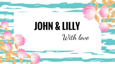 Vektör tebrik kartı şablonuyla yonca veya trefoil çiçek ve yaprak yandan mavi çizgili arka plan çizilmiş. İlham alıntı olduğunu poster, tebrik kartı, giyim tasarım