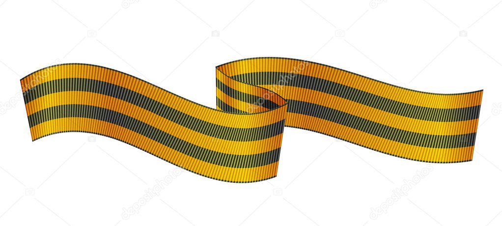 Georgian ribbon, symbol of Russian Victory day. Saint George ribbon, symbol of Russian Victory day with flag style cut ends, realistic vector illustration isolated in white background, horizontal