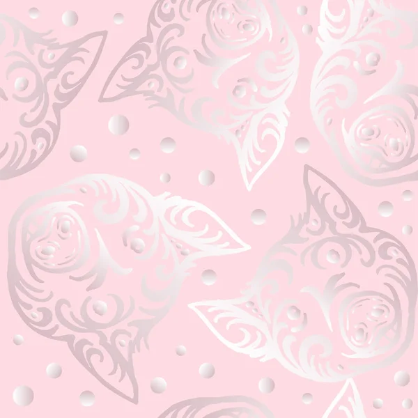Nahtloses Muster mit einem glänzenden Schwein auf pudrigem rosa Hintergrund. eps-8-Vektor — Stockvektor