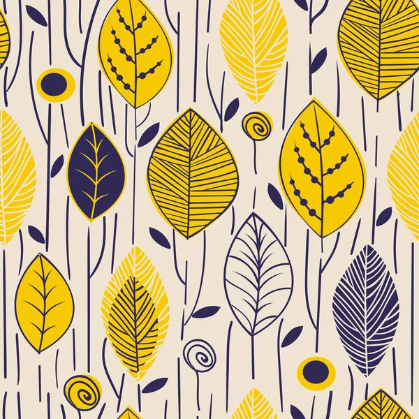 El çizilmiş yaprakları ile vektör dikişsiz desen. Moda tekstil baskı için trendy İskandinav tasarım konsepti. Doğa illüstrasyon — Stok Vektör