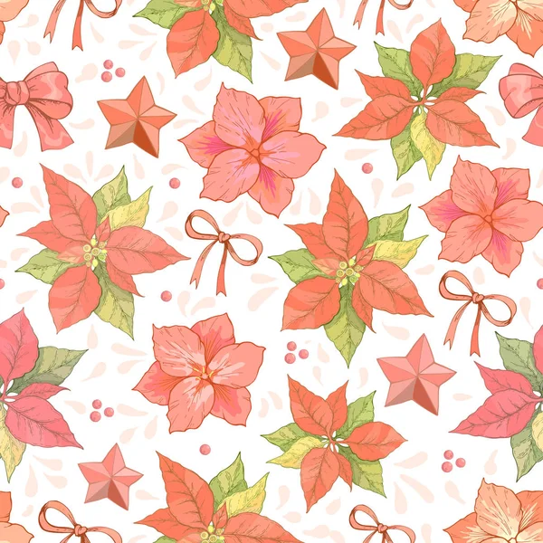 Navidad Invierno Poinsettia Flores Fondo sin costura, estampado floral en vector — Archivo Imágenes Vectoriales