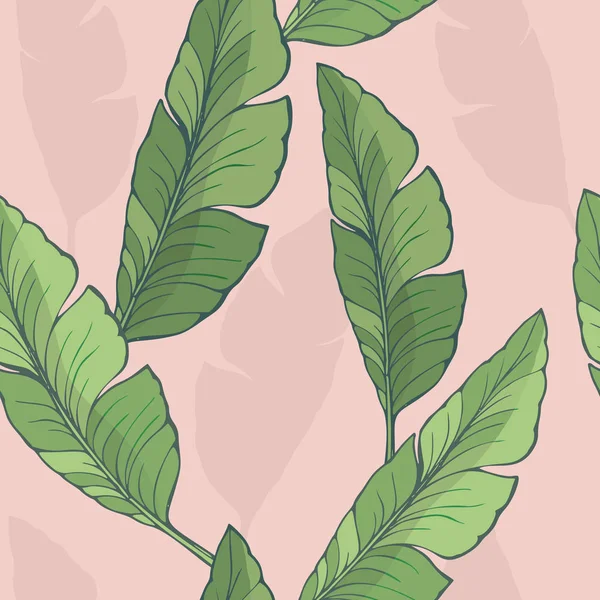 Seamless pattern with Banana leaves on the dusty pink background.Vector illustration — Stockový vektor