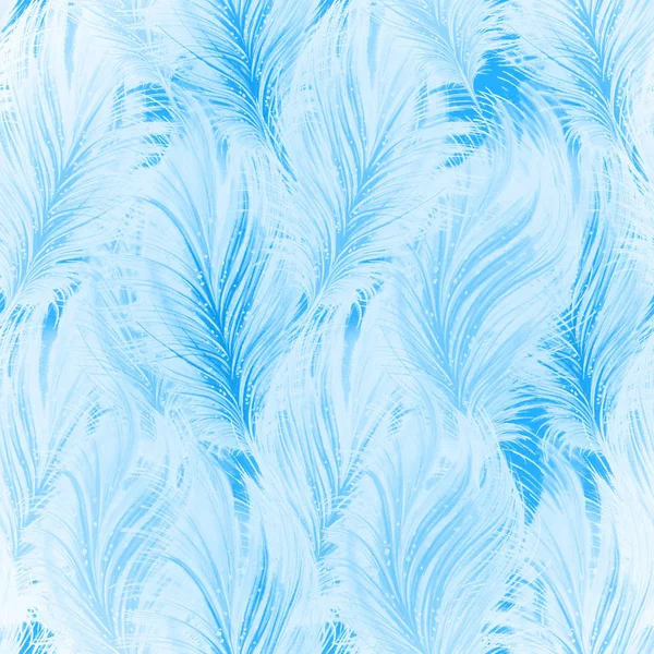 ライトブルーの背景に白と青の羽を持つ水彩ファッションシームレスパターン。ヴィンテージ｜print — ストック写真