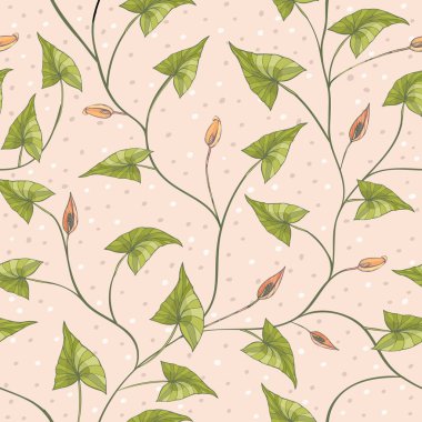 Vector vintage seamless pattern with syngonium leaves on a cream background clipart