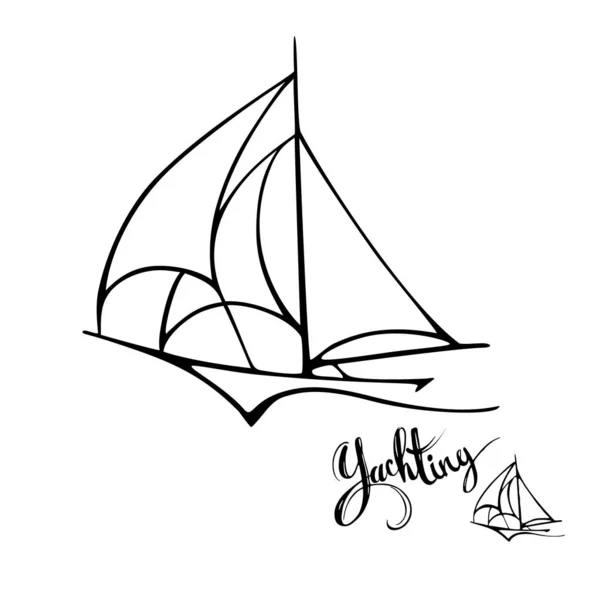 Sailing yacht in the sea icon. Line doodle sketch. Editable stroke icon