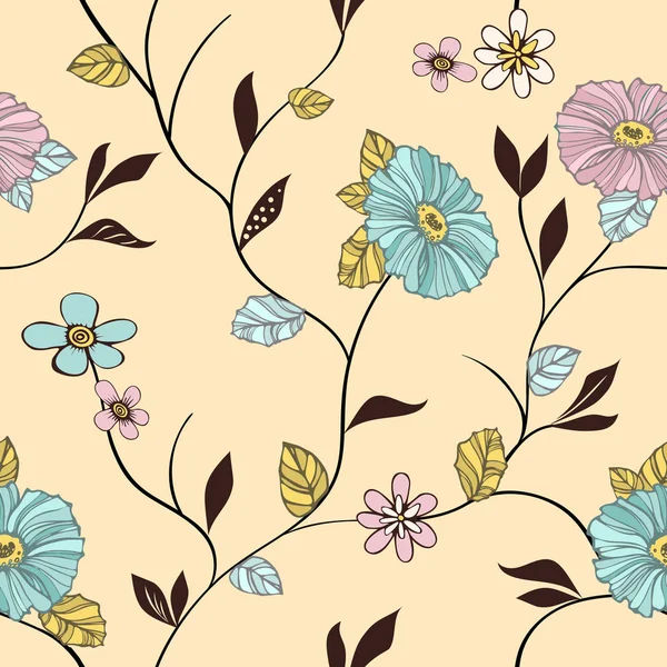 Vector vintage patrón sin costuras con flores estilizadas sobre un fondo crema — Vector de stock