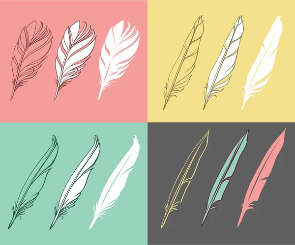 異なる手描きの羽のベクトルセット — ストックベクタ
