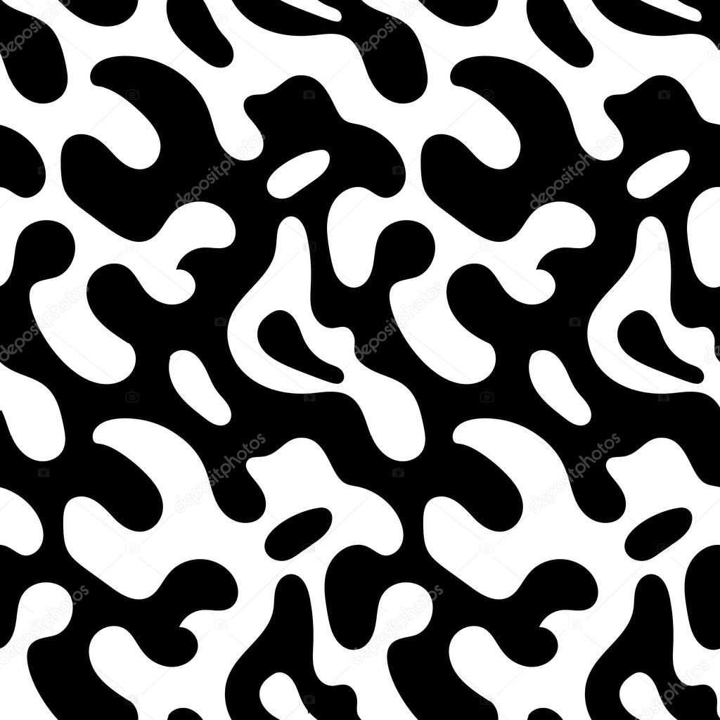 Abstract seamless texture of smooth rounded curving forms of black and white colors
