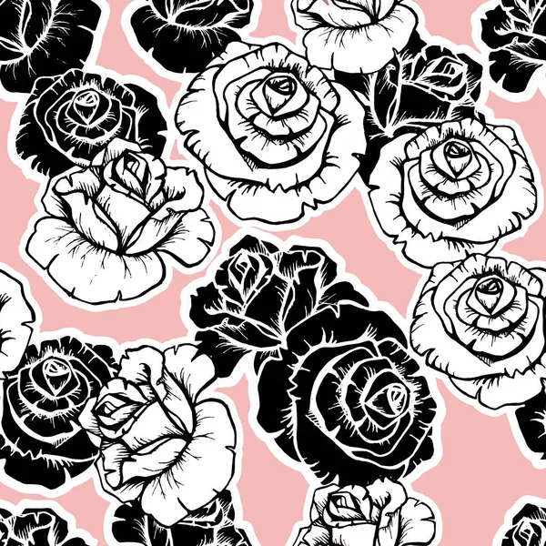 Patroon met rozenbloesems op een donker paarse achtergrond. Eenvoudige vintage bloemenachtergrond. Ornament met lichtblauwe en roze bloemen Naadloze vector illustratie — Stockvector