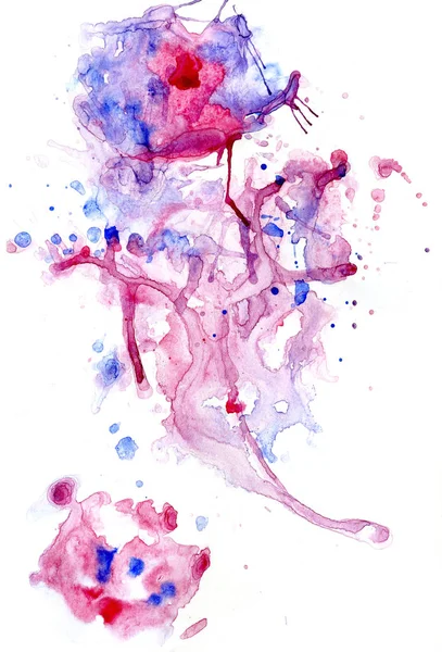 Abstract blauw en rood roze aquarel achtergrond vlekken en vlekken.Aquarel behang. Aquarelle textuur gemaakt van vlekken van verschillende kleuren. Abstract beschilderde kleurrijke aquarelachtergrond — Stockfoto