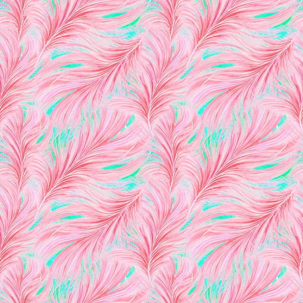 Seamless watercolor texture with red-pink feathers on a blue background — Stock Photo, Image