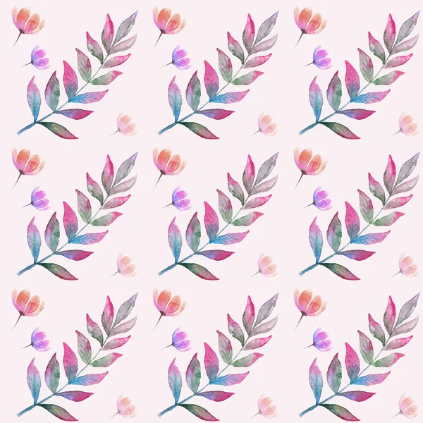 Trendy seamless pattern with watercolor floral elements on pink background — Stock Photo, Image