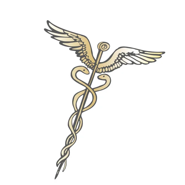 Vector image of the golden ancient caduceus rod — Stock Vector