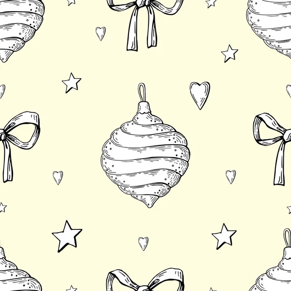 Immagine vettoriale di giocattoli di Natale, cuori e stelle su sfondo beige — Vettoriale Stock