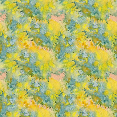 Sarı-yeşil soyut lekelerden sulu boya desenleri