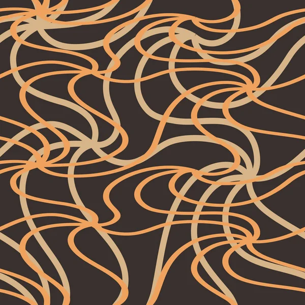 Abstrakt vektor gul ofta arrangerade böjda linjer på en brun bakgrund. Sömlöst mönster för tapeter, textil och omslagspapper. — Stock vektor