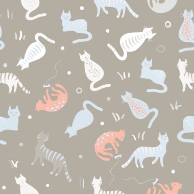 Kusursuz renkli kedi deseni. Vektör illüstrasyonu