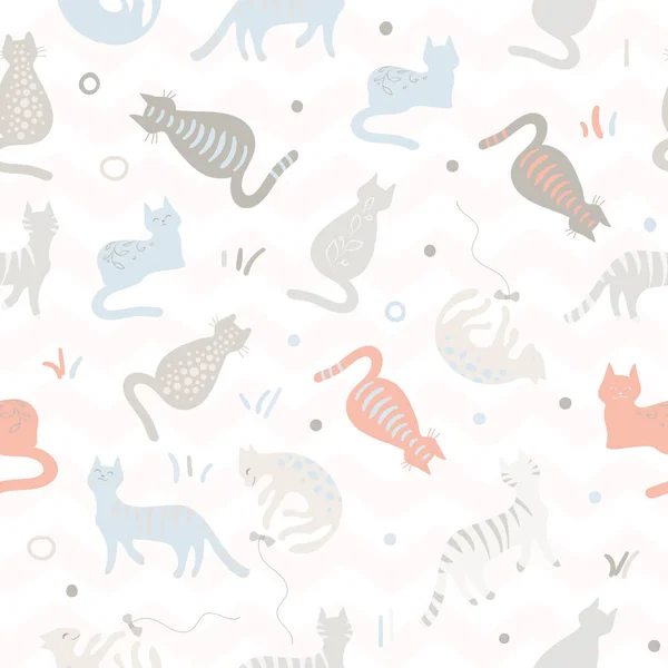 Nette Farbe Katzen Muster Vektorillustration — Stockvektor