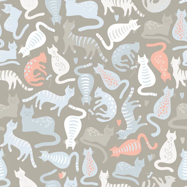 Nette Farbe Katzen Muster Nahtlose Vektorillustration — Stockvektor