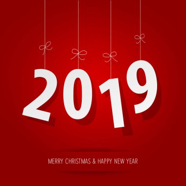 Kırmızı bir arka plan üzerinde kağıt 2019 rakamlar.
