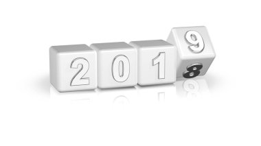 New Year's Eve 2019 3d kutuları gümüş beyaz