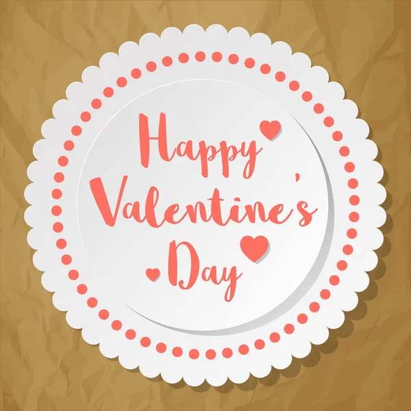 Valentine Day Postcard Circle White Crumpled Paper Brown Background — Stock Vector