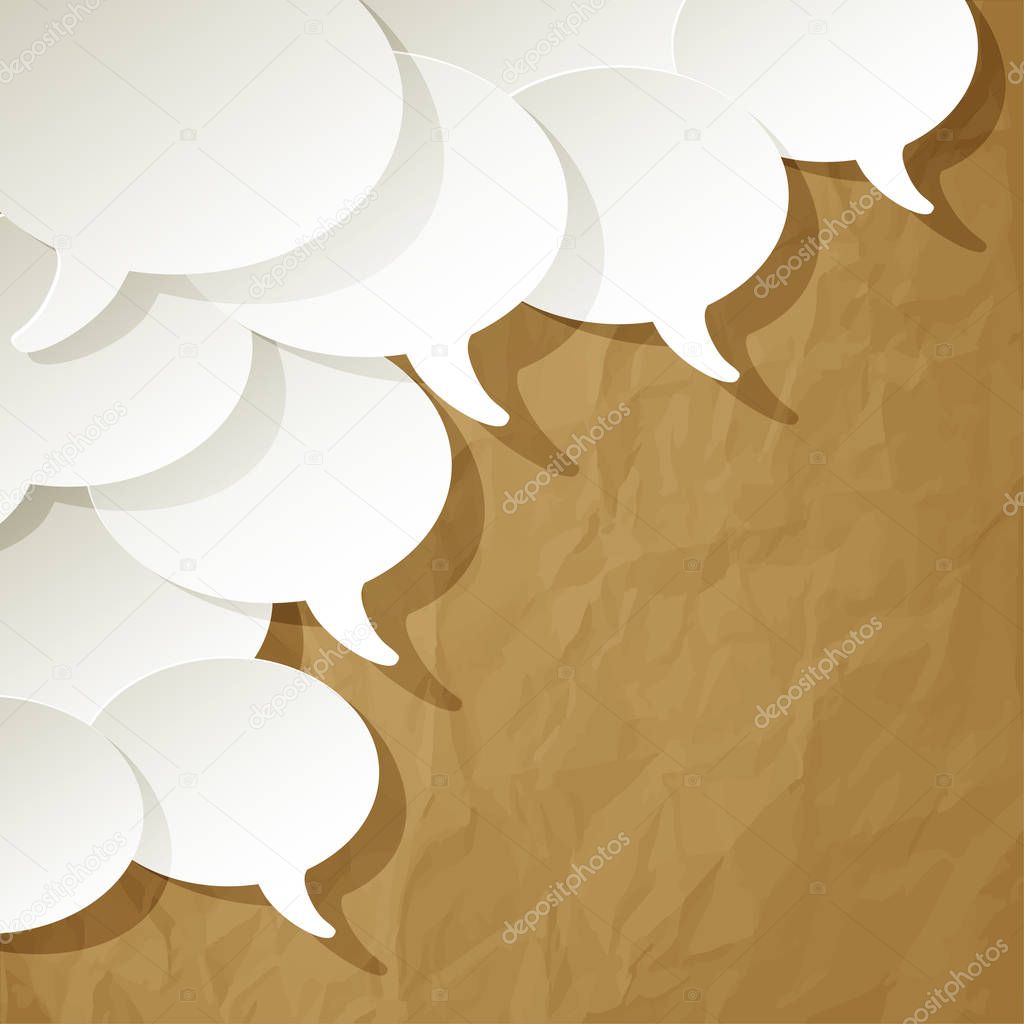 chat speech bubbles vector white ellipse in the corner on a crumpled paper brown background