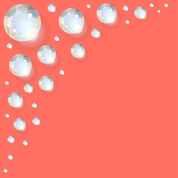 Diamants Dans Coin Sur Fond Couleur Corail — Image vectorielle