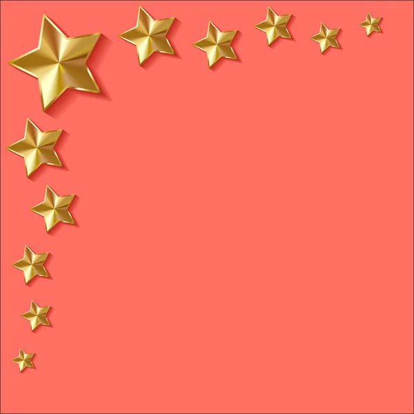 Gold Stars Vector Corner Coral Color Background — Stock Vector
